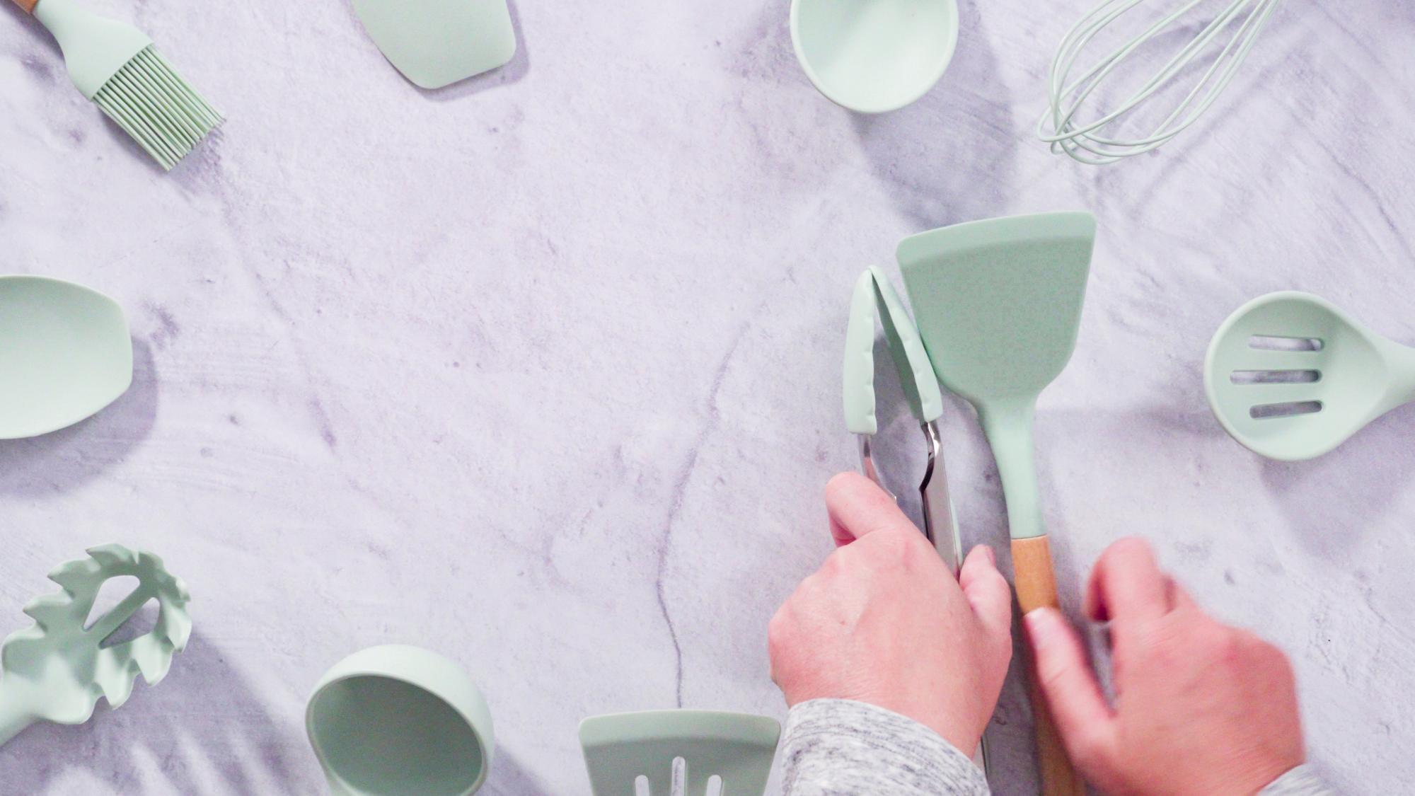 Studio kitchen workspace with pastel utensils